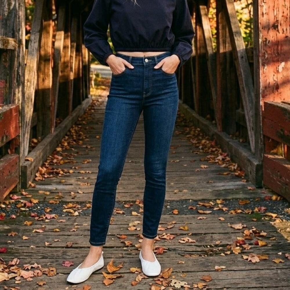 Everlane Authentic Stretch High-Rise Ankle Skinny Jeans Deep Indigo Womens 23